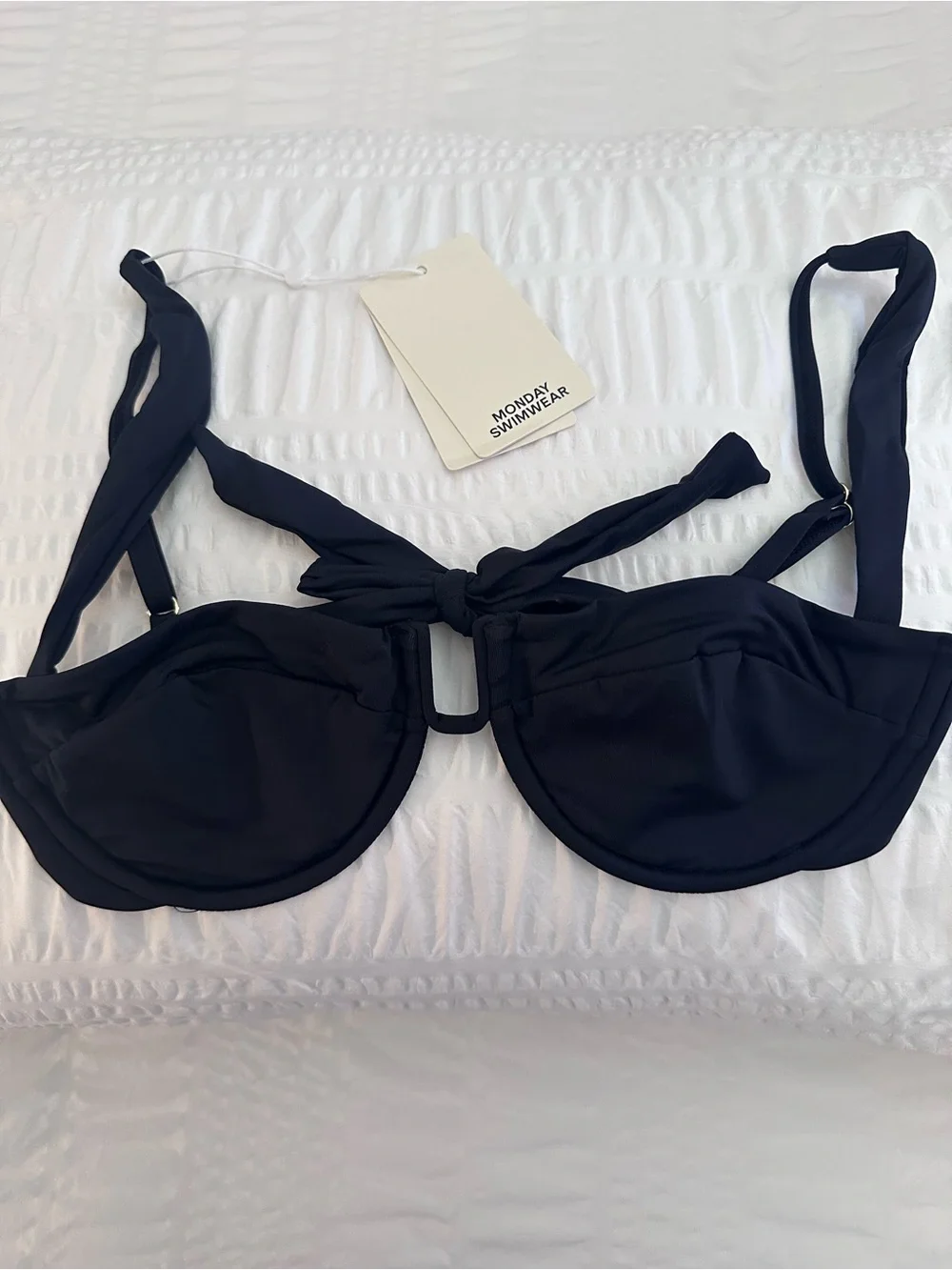 Monday Swimwear Cala Roja  Black Tie-Front Bikini Top Small NWT